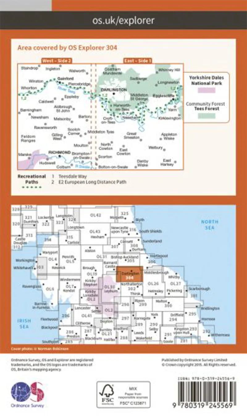OS Explorer Map 304 - Darlington and Richmond-1